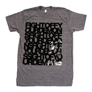 Brand New Fight Off Your Demons T-Shirt in Heather Grey. Brand: American Apparel