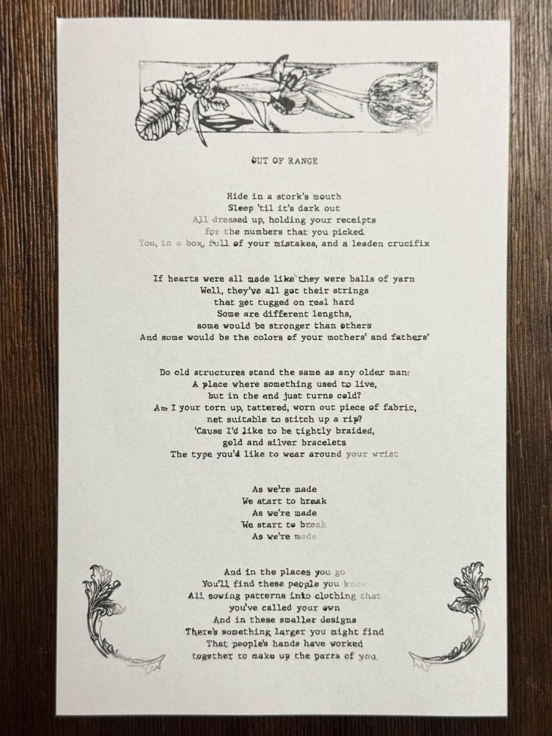 Brand New Out Of Range Lyric Sheet