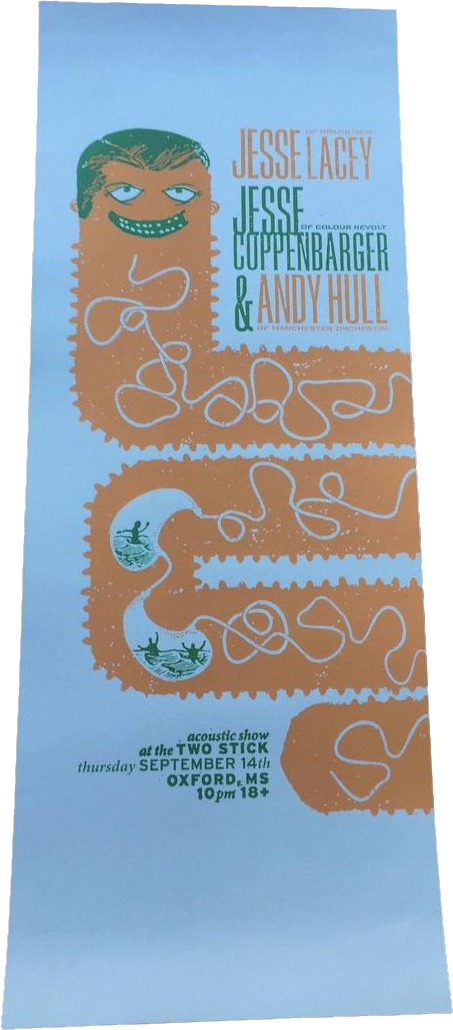 Jesse Lacey, Jesse Coppenbarger, and Andy Hull solo show poster by Sasha Barr